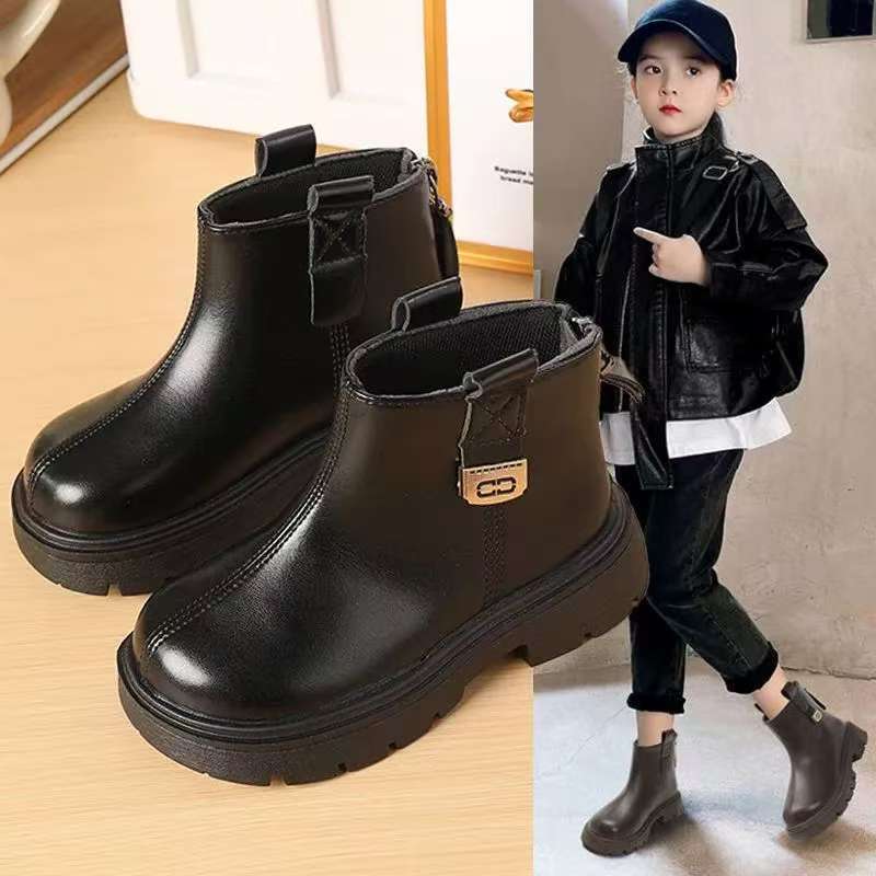 Girls Fleece Lined Martin Boots Short Leather Winter Boots