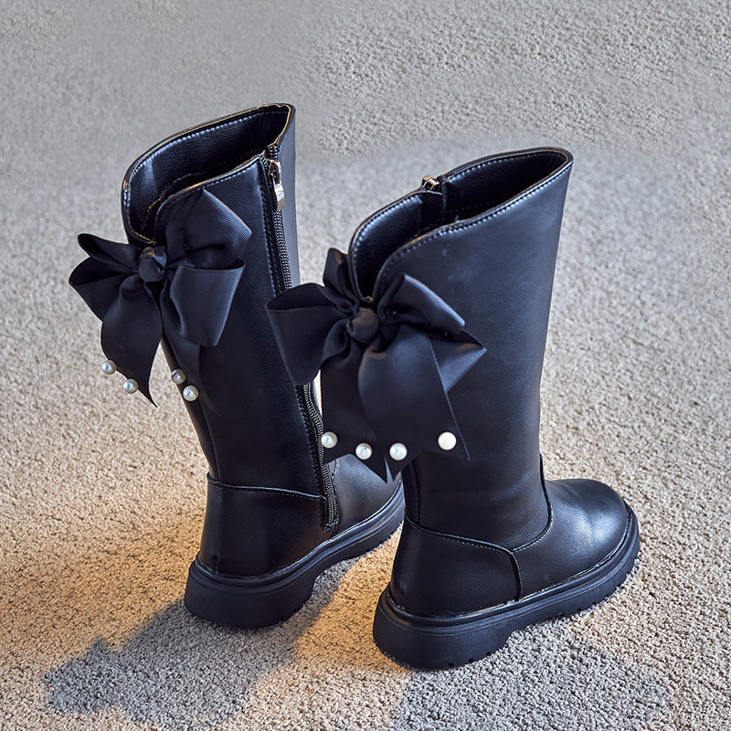 Girls High Leather Boots Fleece Lined Autumn Winter Stylish Boots