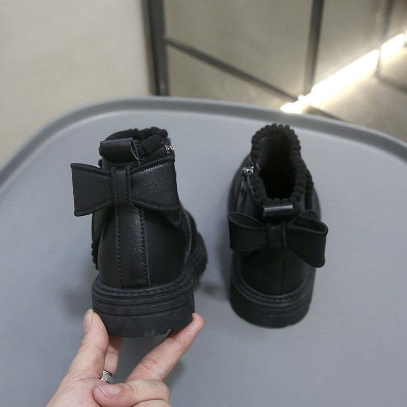 Girls Bowknot Martin Boots Short Leather Princess Style Boots