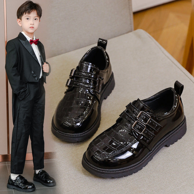 Boys British Style Leather Shoes Soft Sole Black School Shoes