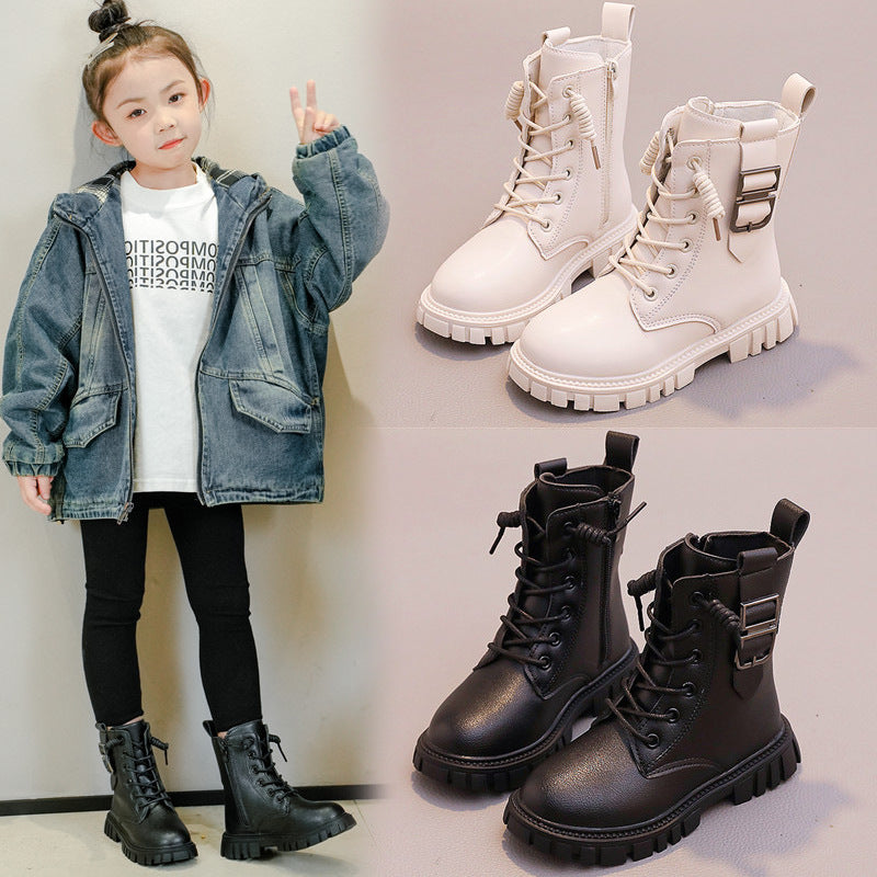 Girls British Style Short Boots Kids Fashion Autumn Winter Shoes