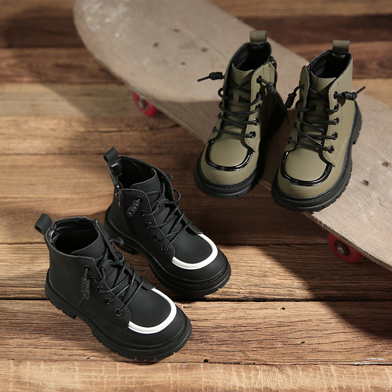 Boys British Style Short Boots Soft Sole Non Slip Autumn Winter