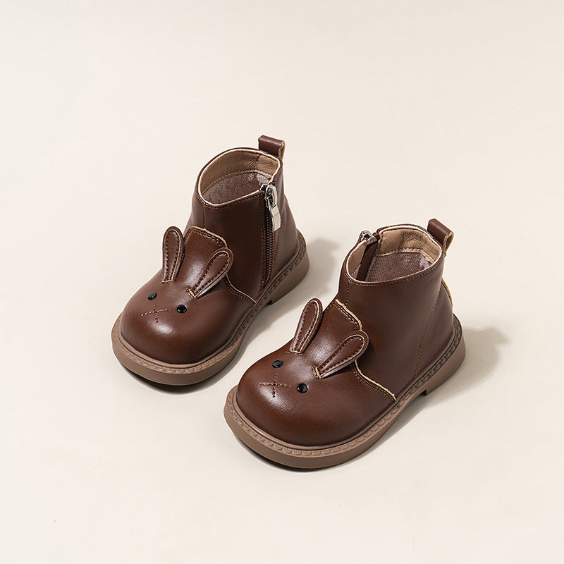Girls Soft Sole Leather Short Boots Princess Style Spring Shoes