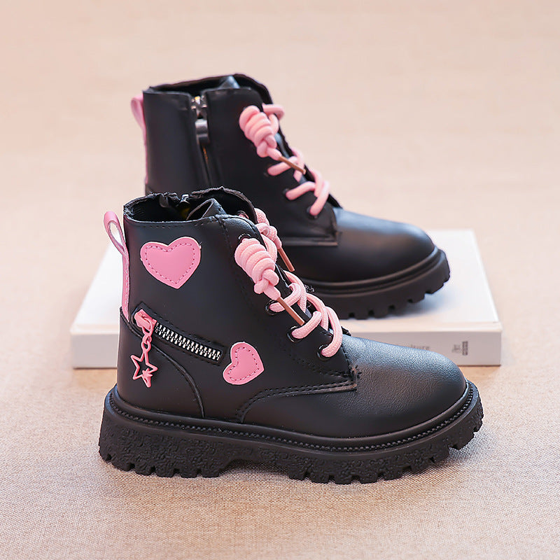 Girls Princess Leather Short Boots Non Slip Spring Autumn Shoes
