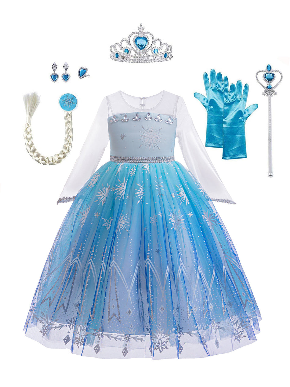 Girls Frozen Style Sequin Tulle Princess Party Performance Dress