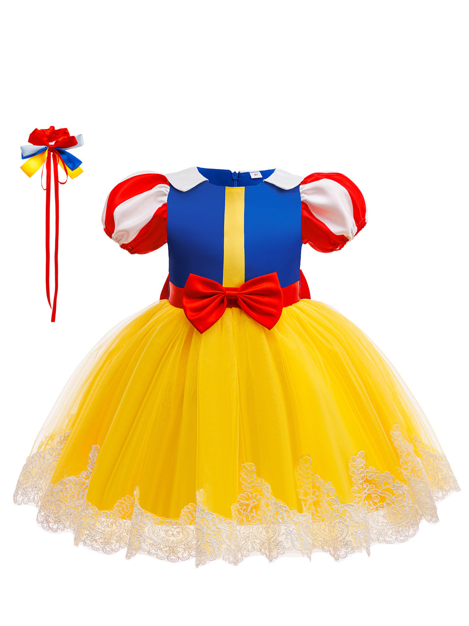 Girls Lace Mesh Puff Sleeve Princess Holiday Dress
