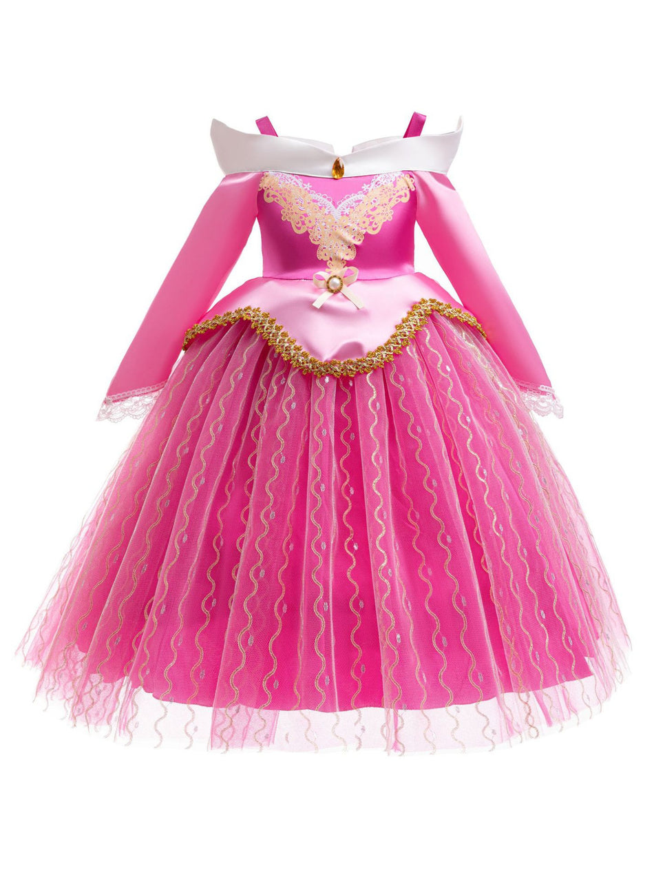 Girls Off Shoulder Long Sleeve Puffy Princess Costume Dress