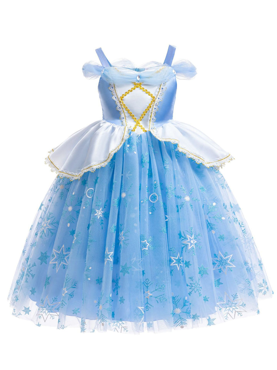 Girls Starry Sky Patchwork Tulle Puffy Princess Dress