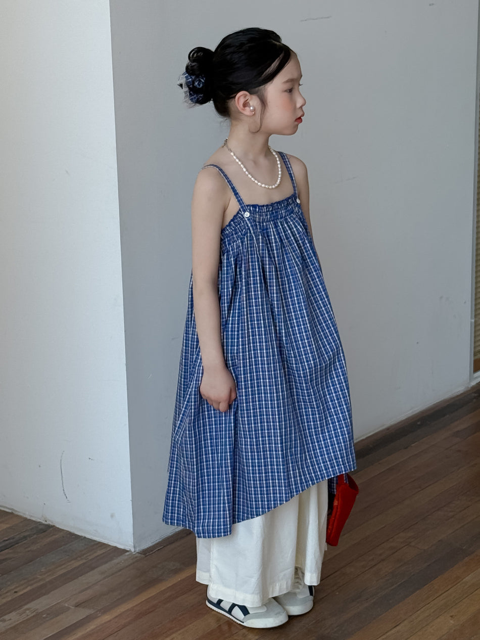 Girls Korean Style Plaid Strap Dress Sleeveless Summer Casual Dress