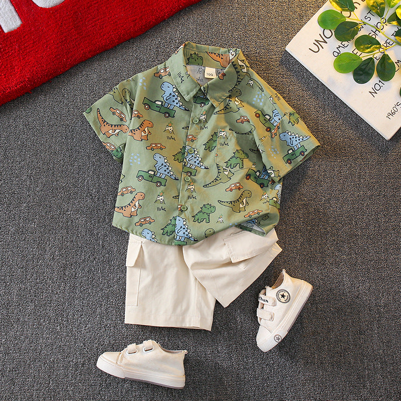 Boys Cotton Cartoon Summer Outfit Short Sleeve T-Shirt & Shorts Set