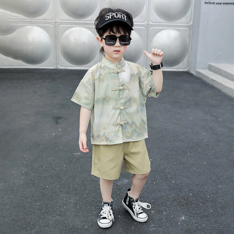 Boys Traditional Chinese Hanfu Summer Outfit Lightweight Costume Set
