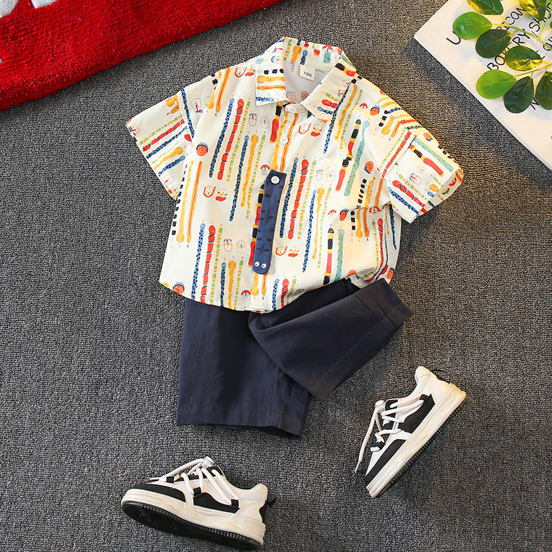 Boys Cotton Summer Shirt and Shorts Set Cartoon Casual Outfit