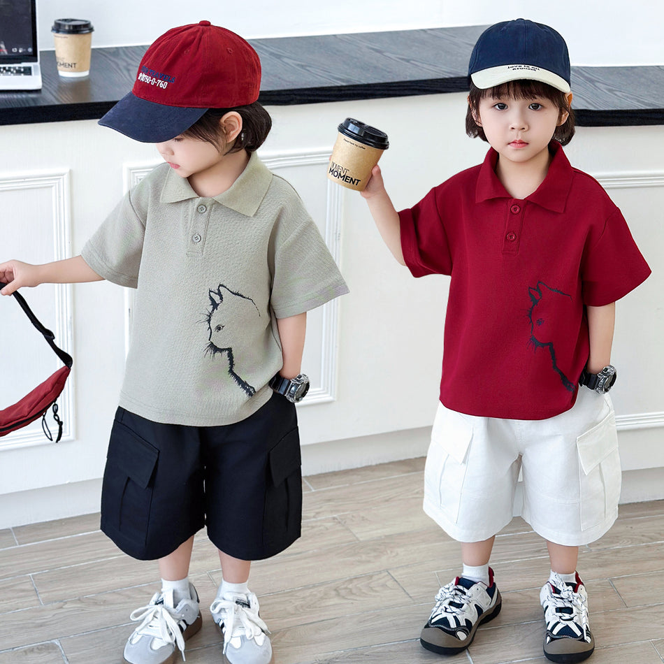 Boys Lapel Polo Shirt Set 2026 Summer Casual Sports Outfit