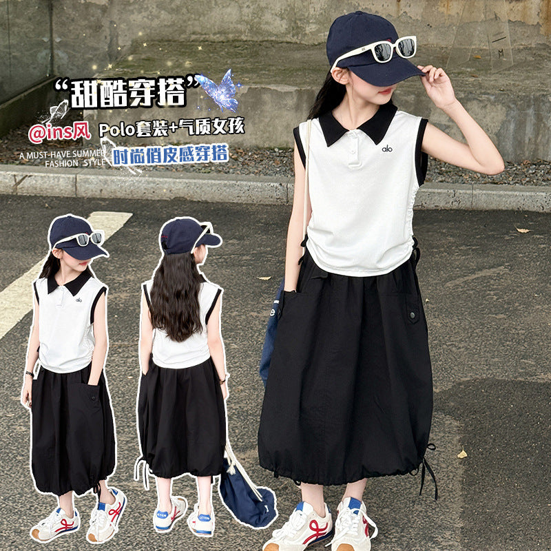 Girls Sleeveless Polo Skirt Set 2026 Summer Elegant Outfit
