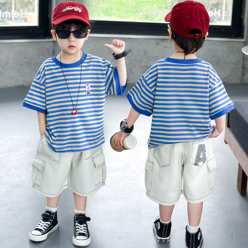 Boys Striped Bear T-Shirt Set Summer 2026 Street Style Outfit