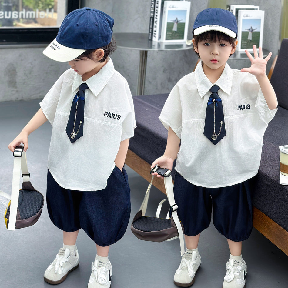 Boys Denim Shirt and Shorts Set 2026 Summer Casual Outfit