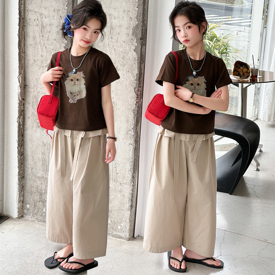 Girls Cartoon T-Shirt and Shorts Set Korean Style Summer Outfit