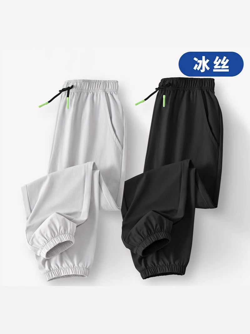 Boys Ice Silk Quick-Dry Sports Pants Lightweight Summer Trousers