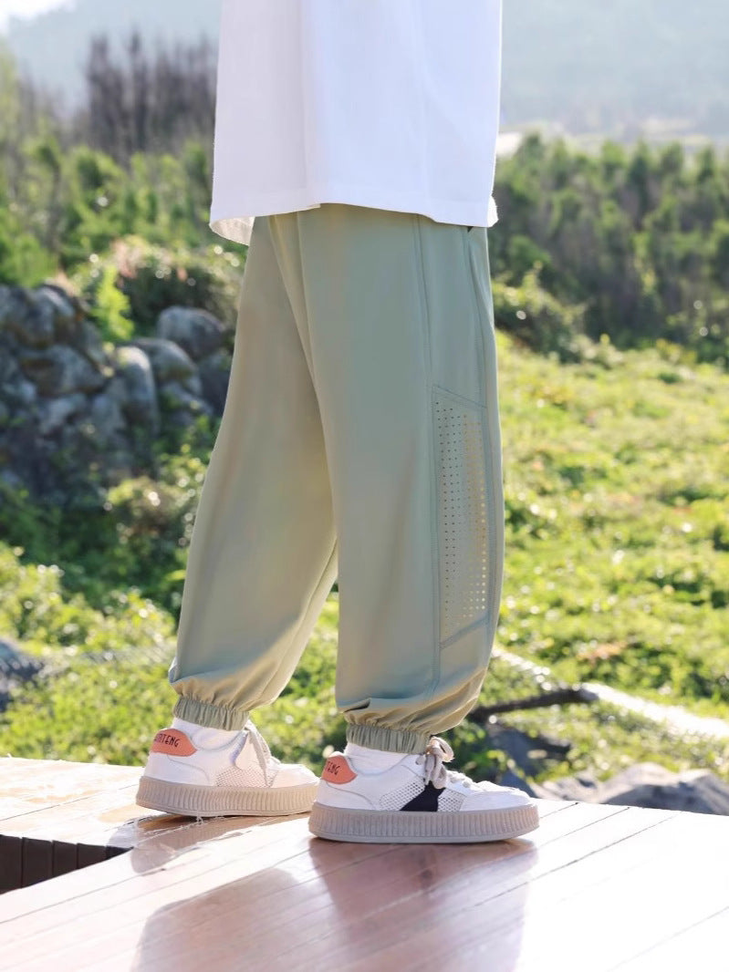 Boys Quick-Dry Ice Silk Sports Pants Lightweight Summer Trousers