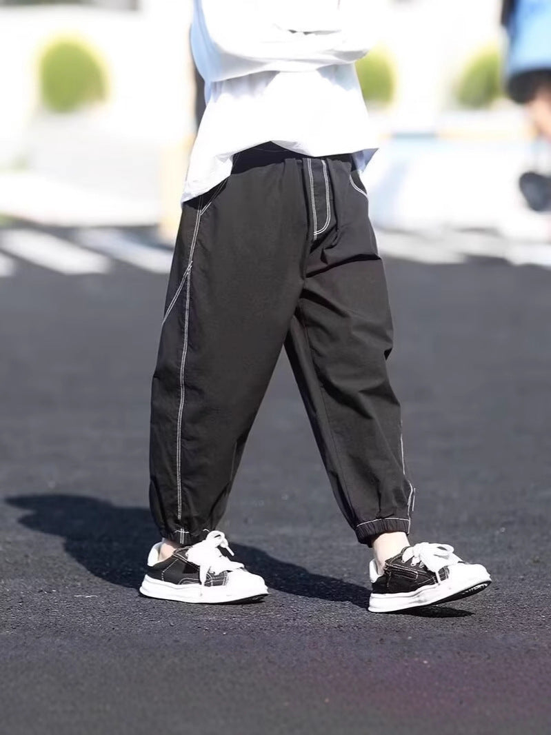 Boys Ice Silk Casual Jogger Pants Lightweight Summer Trousers