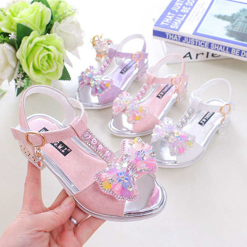 Girls Crystal Princess Sandals Soft Sole Dance Dress Shoes