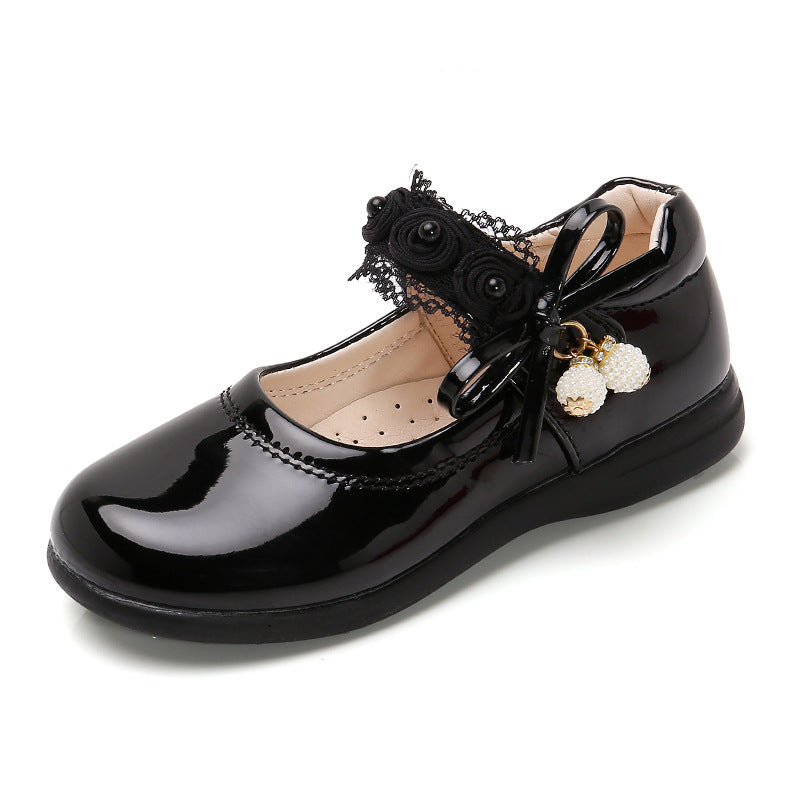 Girls Korean Style Soft Sole Black Princess Dress Shoes