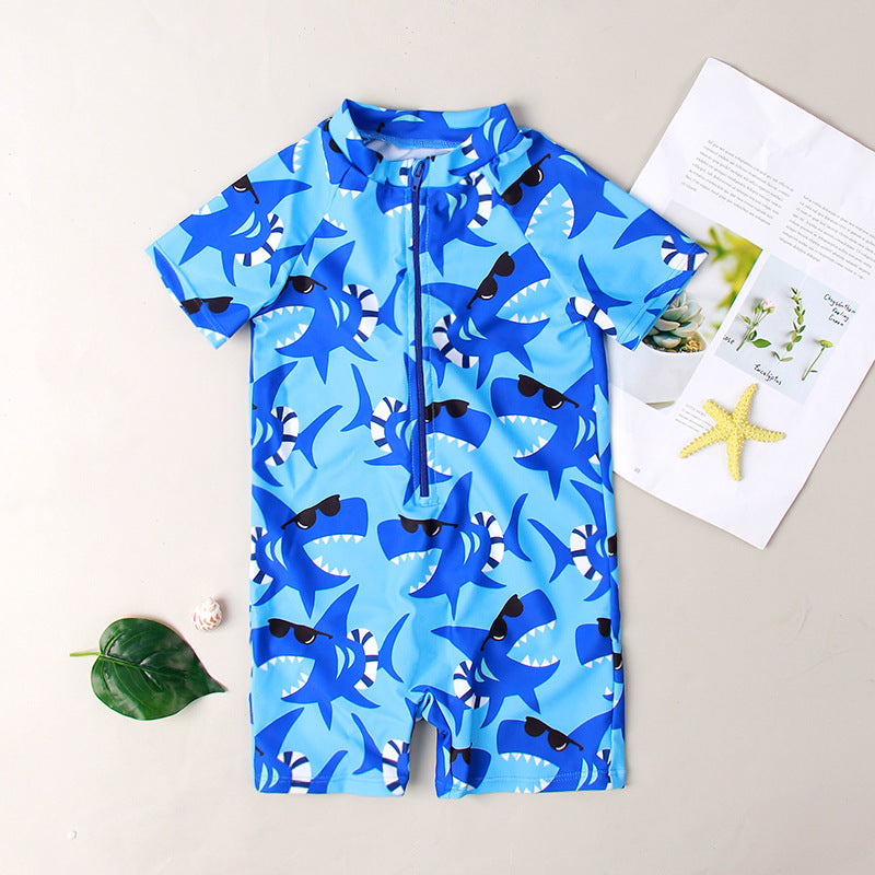 Boys Dinosaur Shark Long Sleeve One Piece Swimsuit