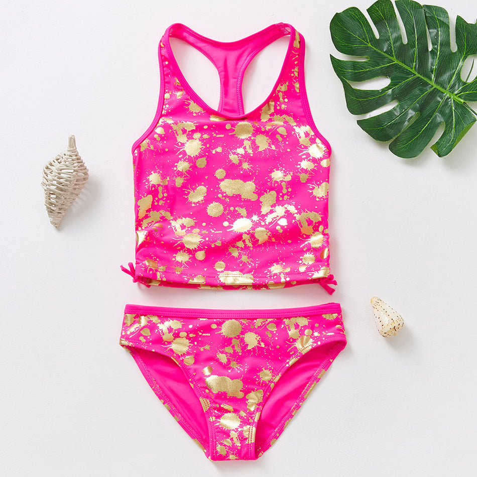 Girls Metallic Nylon Two Piece Swimsuit Set
