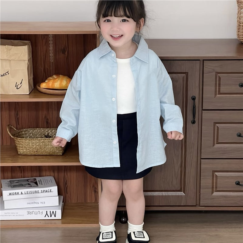 Girls Blue Long Sleeve Cotton Casual Shirt