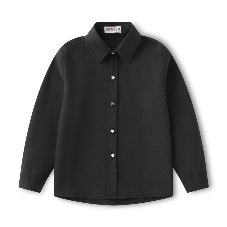 Boys Black Long Sleeve Cotton Button-Up Shirt