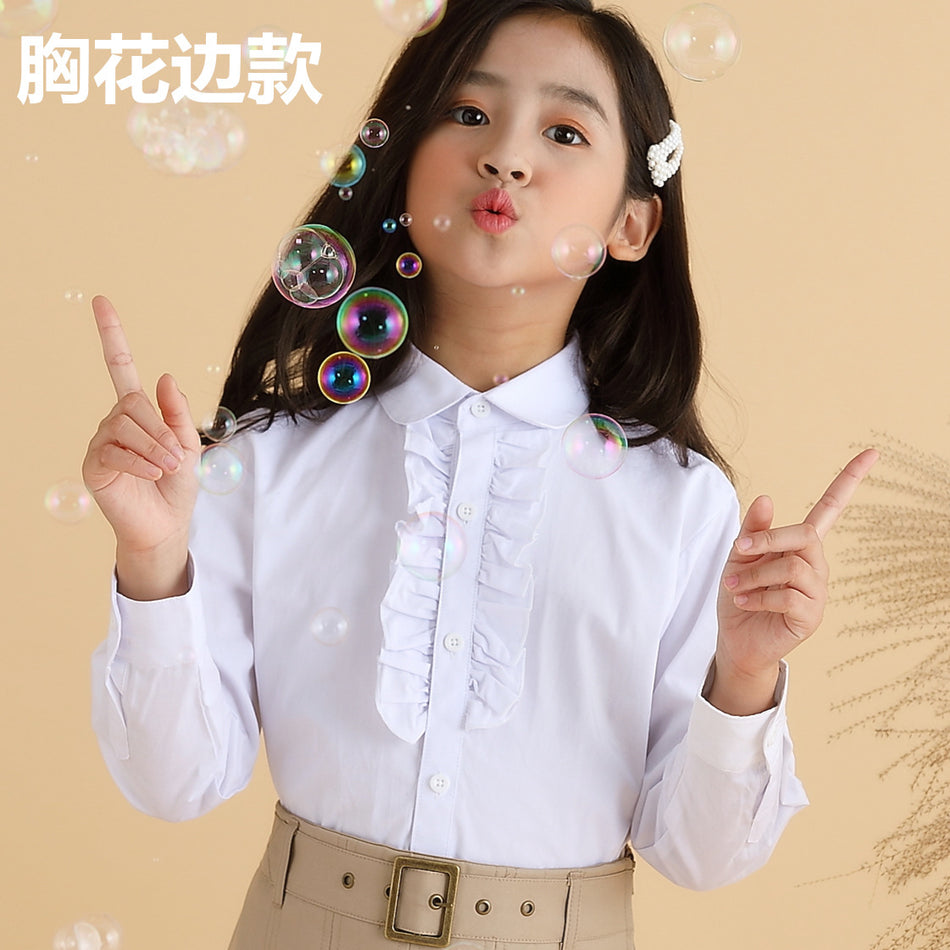 Girls Cotton Long Sleeve School Uniform White Shirt