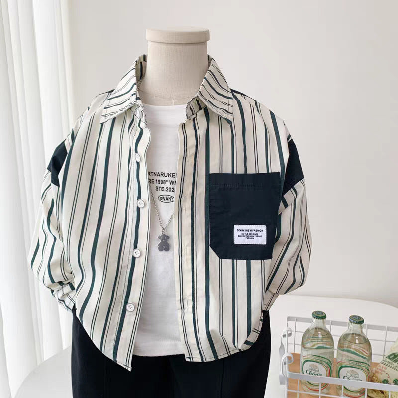 Boys Cotton Striped Long Sleeve Casual Shirt