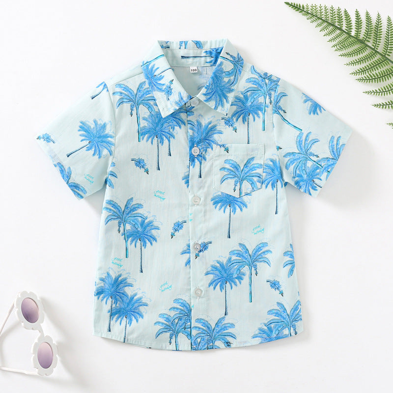 Boys Tropical Coconut Tree Print Beach Shirt