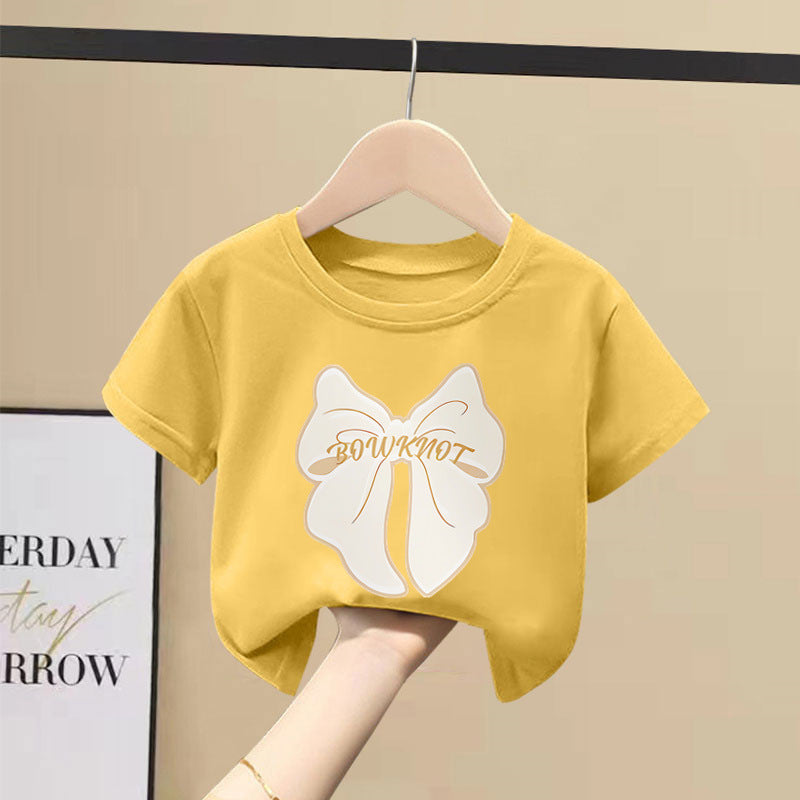 Girls Pure Cotton Cartoon Print Summer Crew Neck T-Shirt