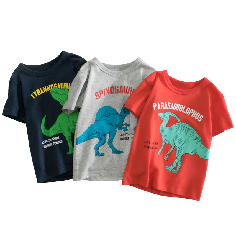 Boys Cotton Dinosaur Cartoon Short Sleeve T-Shirt
