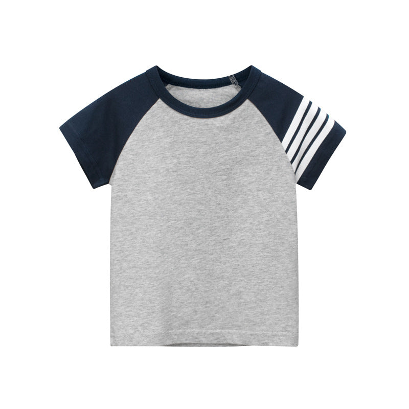 Boys 100% Cotton Solid Color Short Sleeve T-Shirt