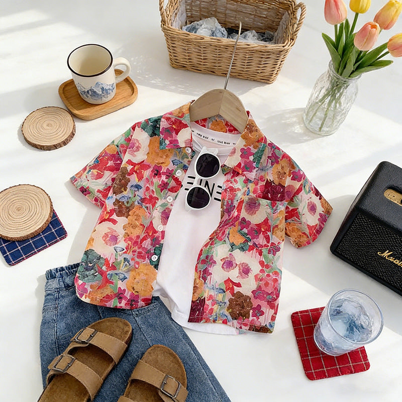 Boys Floral Short Sleeve Lightweight Summer Shirt
