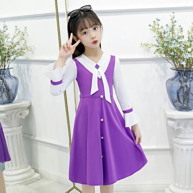 Girls Faux Two-Piece Princess Dress for Spring and Autumn