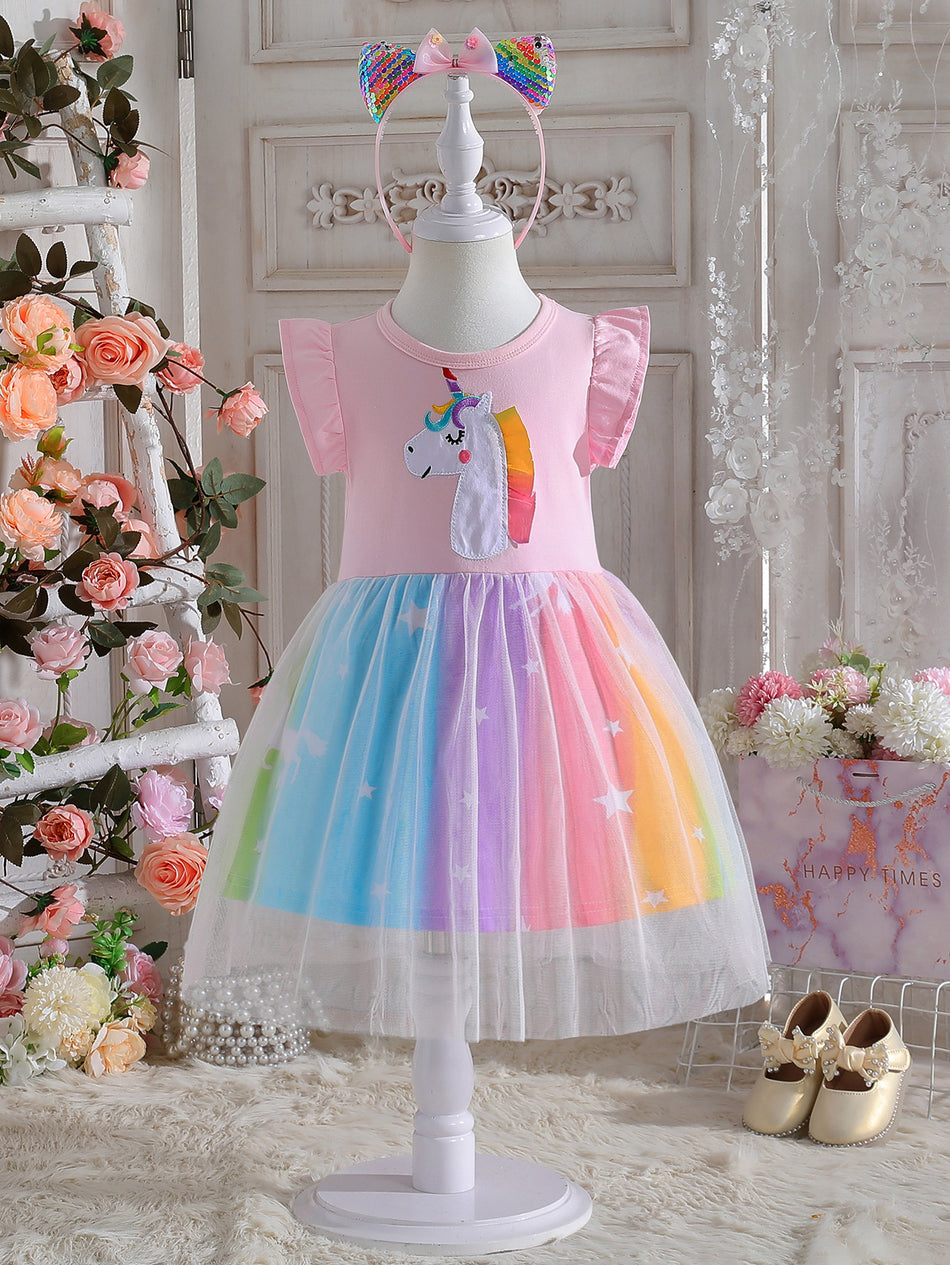 Girls Cotton Unicorn Mesh Princess Dress