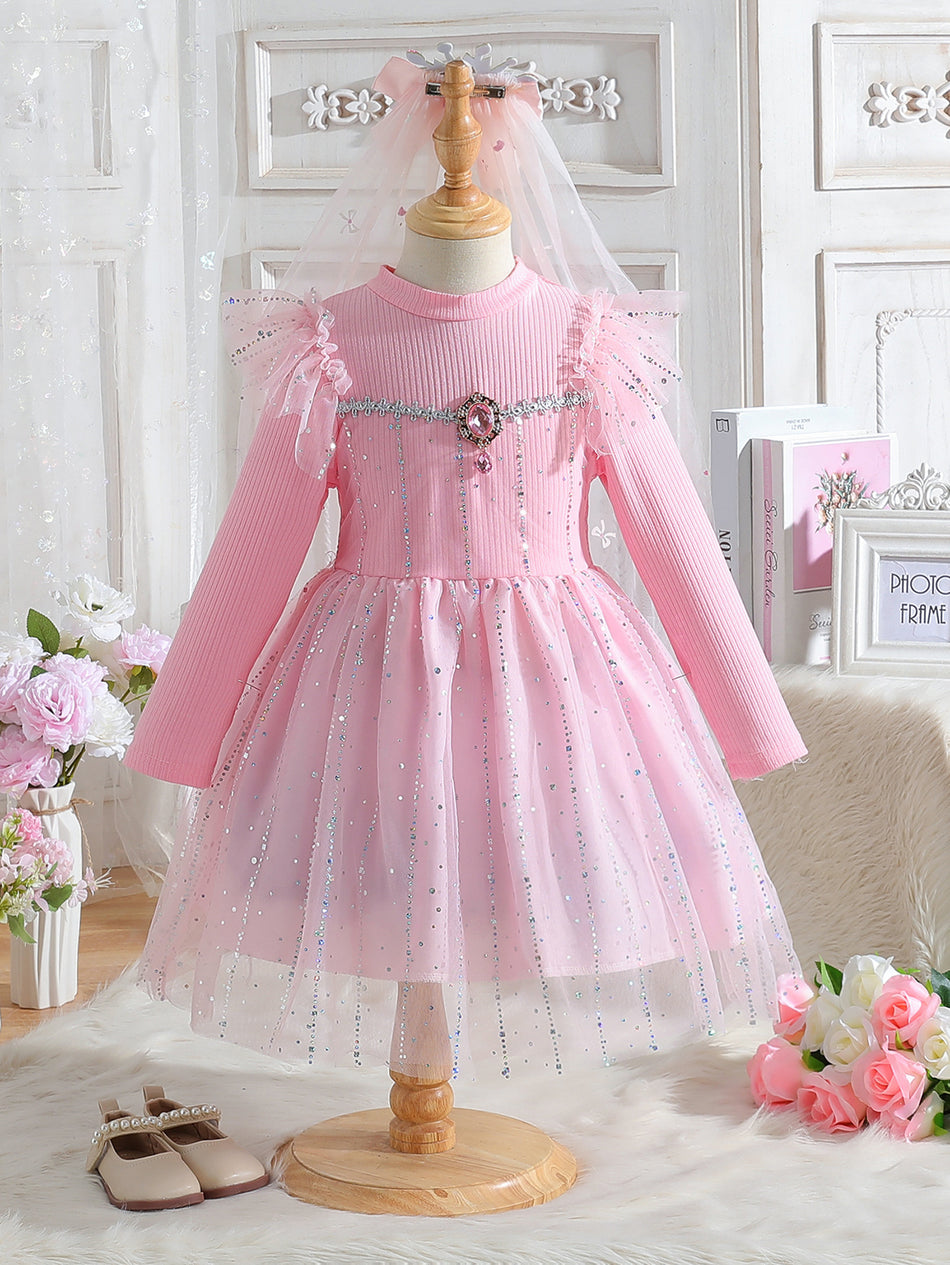 Girls Long Sleeve Mesh Tutu Princess Dress