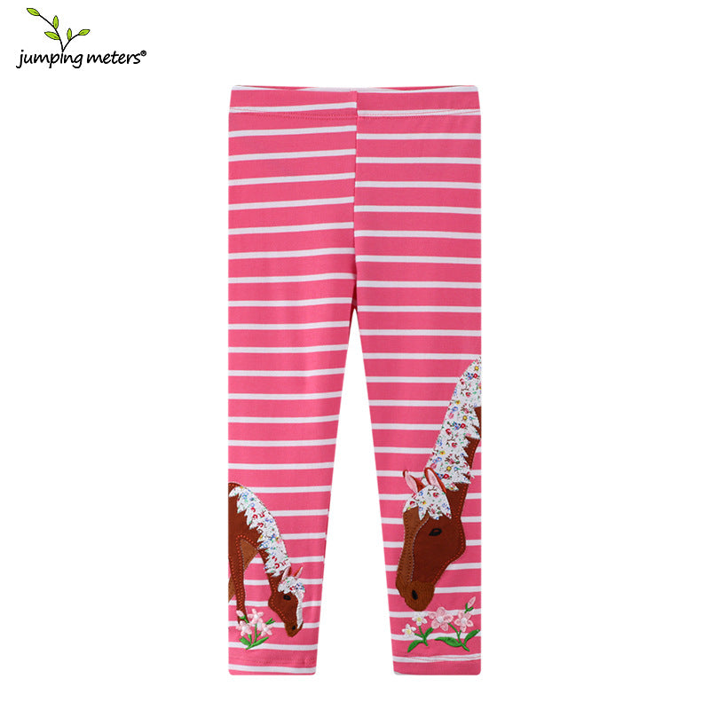 Girls Embroidered Leggings Kids Stretch Pants Spring Summer