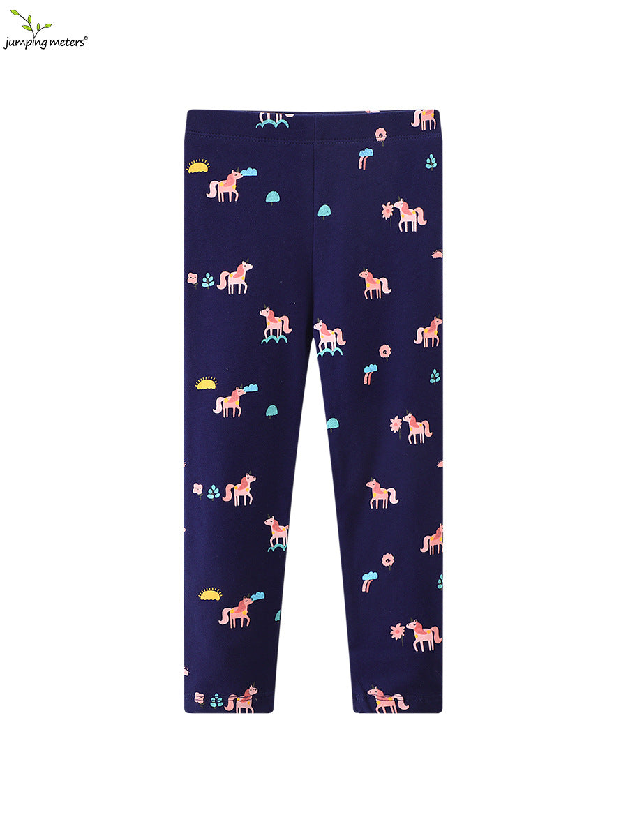 Girls Mid-Waist Leggings Kids Stretch Pants for Spring & Fall
