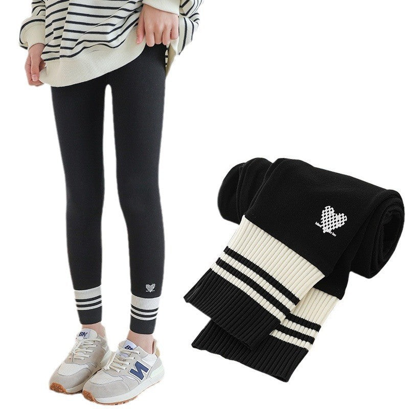 Girls Fleece-Lined Leggings Kids Thickened Winter Sports Pants