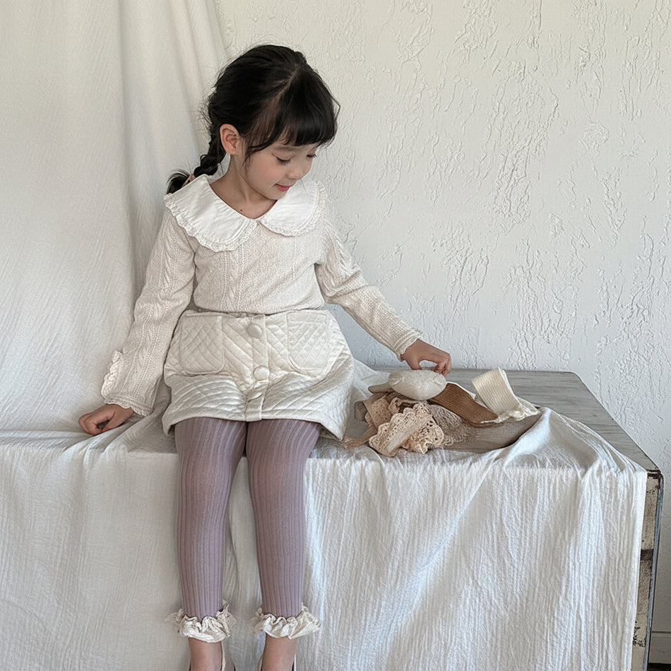 Girls Combed Cotton Lace Cropped Leggings Vintage Style