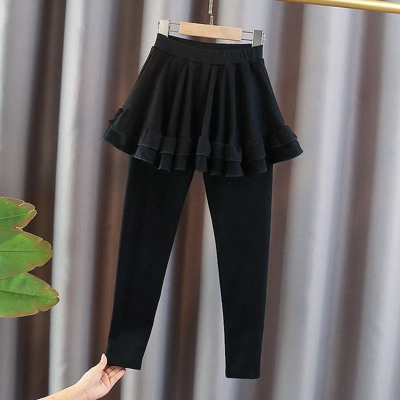 Girls Fleece-Lined Faux Layered Culotte Leggings Winter Pants