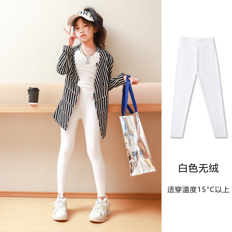 Girls Fleece-Lined Shark Leggings Kids Thickened Yoga Pants