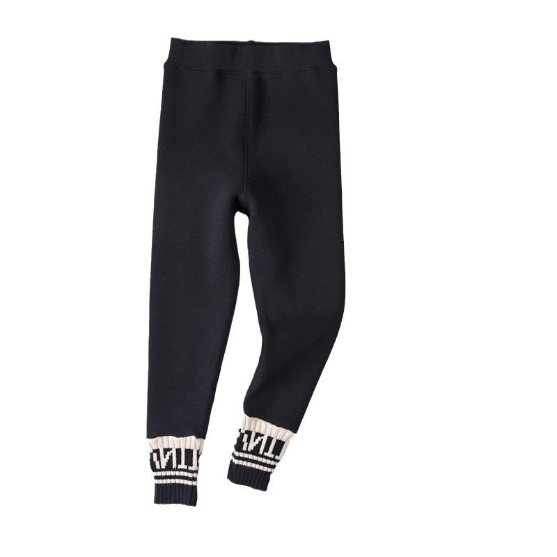 Girls Fleece-Lined Leggings Kids Thickened Winter Pants