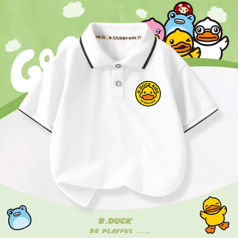 Boys Cotton Polo Shirt Cartoon Print Short Sleeve Top