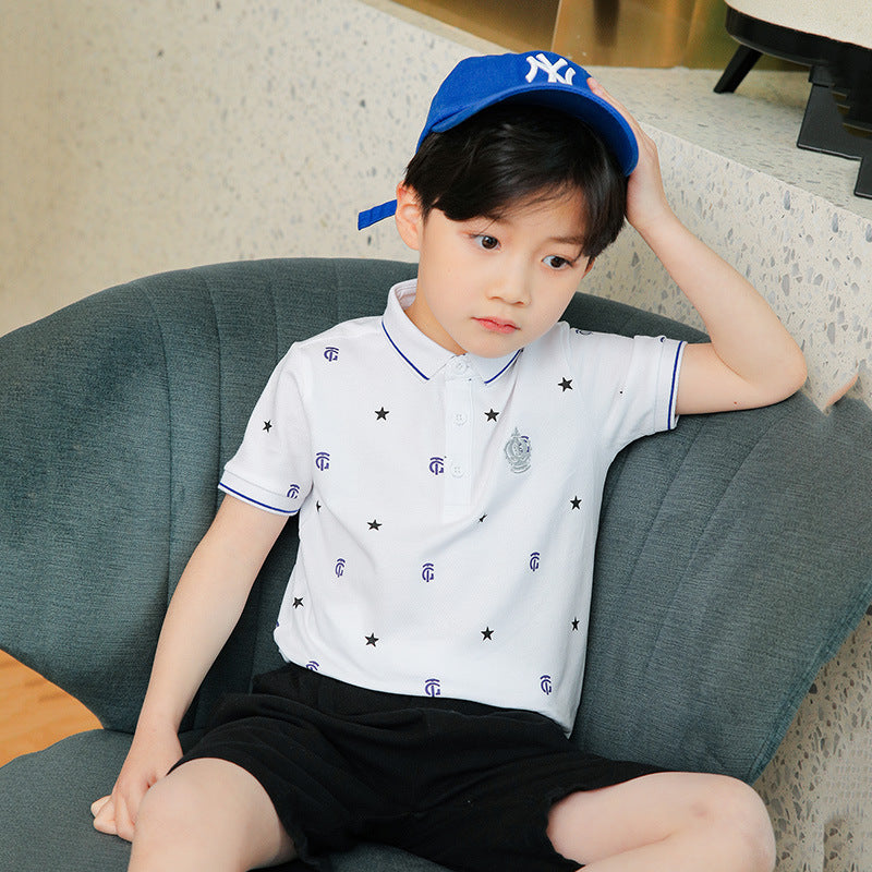Boys Printed Polo Shirt Short Sleeve Casual Summer Top