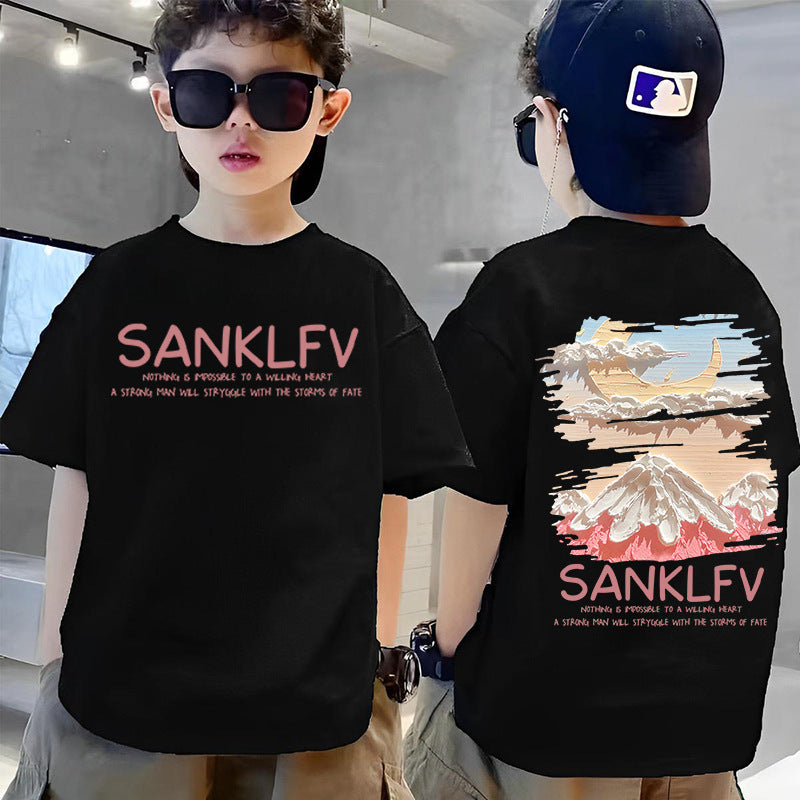 Boys' Street Style Short Sleeve Cotton T-Shirt